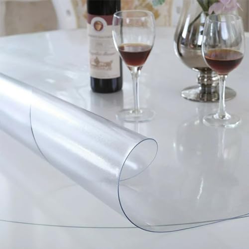 Rund Tischmatte Mattiert Transparent 57cm - Tischdecke PVC Nach Maß 2mm - öl- Und Wasserabweisend Anti Fouling Tischfolie Transparent Rund Ideal für Küchen und Esszimmer, Matt 2mm von AYLFBFU