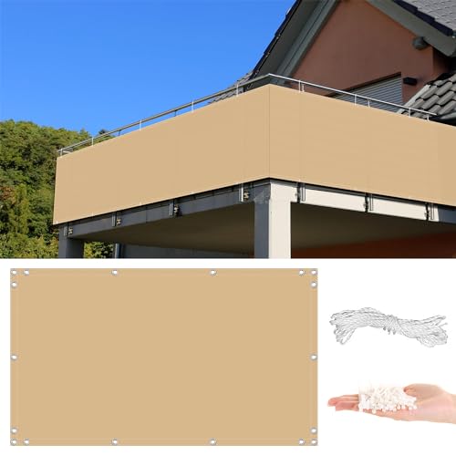 Sichtschutz Balkon Schwarz 135x150cm, UV-fest, Witterungsbeständig, 100% Blickdicht, mit Ösen, Nylon Kabelbinder und Kordel - Sichtschutz für Balkon Garten Terrassen Hof (Abmessungen – Anpassbar) von AYLFBFU