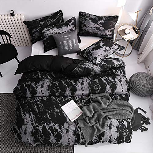 AYMAING Bedding Bettwäsche-Set - Mikrofaser Bettbezug und 2 Kopfkissenbezug 50x75 cm - Bettbezüge Set mit Reißverschluss (Schwarz Marmor,Einzelbett 135x200cm) von AYMAING