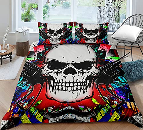 AYMAING Bettbezug Set Jungen Schwarz Totenkopf Bettwäsche Set 155 x 220 cm für Kinder Jugendliche Bunte Gotisch Betten Set mit Reißverschluss Luxus Neuheit Dekor Raumdekor von AYMAING