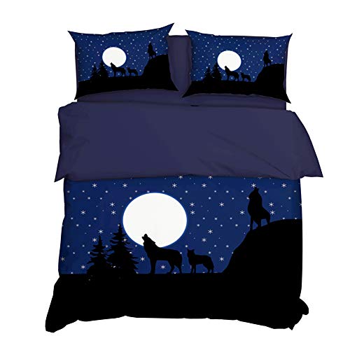 AYMAING Bettwäsche 3D Wolf Bettbezug Set 155 x 220 cm Bettwäsche Set 3 Teilig Mikrofaser Bettbezug mit Reißverschluss und 1 Kissenbezug 50 x 75 cm von AYMAING