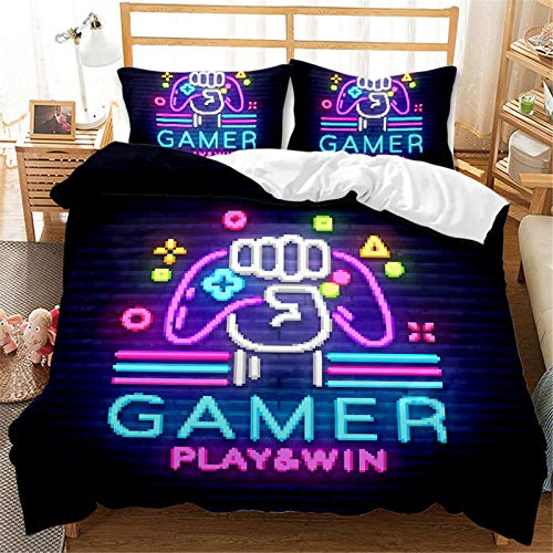 AYMAING Bettwäsche Bettbezug Gamepad Thema Muster Bettbezug und Kissenbezug Easy Care für Jungen Jugendliche Gamer Kinder Videospiele Bettwäsche Set von AYMAING