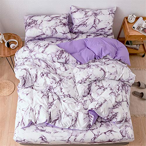 AYMAING Bettwäsche Bettbezug Set Mit Marmor Muster, Microfaser Bettwäsche Warme& Atmungsaktive Bettbezüge Mit Reißverschluss Und 50x75 cm Kissenbezug (Lila,Einzelbett 135x200cm) von AYMAING