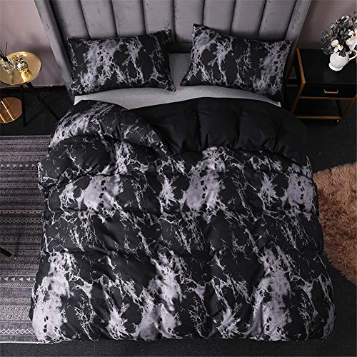 AYMAING Bettwäsche Bettbezug Set Mit Marmor Muster, Microfaser Bettwäsche Warme& Atmungsaktive Bettbezüge Mit Reißverschluss Und 50x75 cm Kissenbezug (Schwarz,Doppelbett 200x200cm) von AYMAING