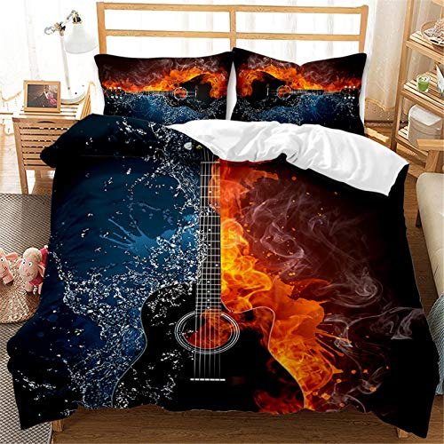 AYMAING Bettwäsche Set Angenehme Mikrofaser 3D Gitarre Thema 1 Bettbezug 155x220 cm + 2 Kissenbezüge 80 x 80 cm mit Reißverschlus von AYMAING