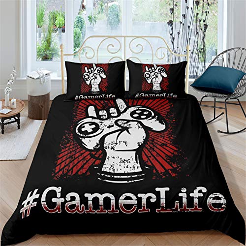 AYMAING Bettwäsche Spiel Thema Bettbezug Set - 200x200 cm und 2 Kopfkissenbezug 50 x 75 cm - Bettbezüge Set mit Reißverschluss - Videospiel Action Buttons Motiv für Teens von AYMAING