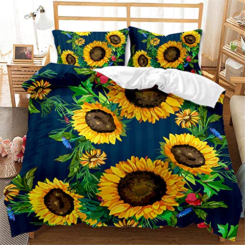 AYMAING Blühen Sonnenblumen Bettwäsche Set Helles Gelb Sonnenblumen Bettwäsche 135x200 cm für Mädchen Frauen Tropische Blumen Mikrofaser Bettbezug Set mit 1 Kissenbezug von AYMAING