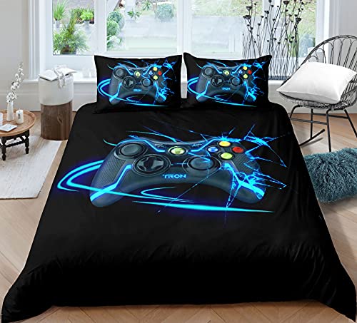 AYMAING Gamer Betten Set Gamepad Bettwäsche Set 200 x 200 cm Videospiele Gaming Mikrofaser Jungen Jugendliche Bettbezug mit Reißverschluss und Kissenbezüge Easy Care von AYMAING