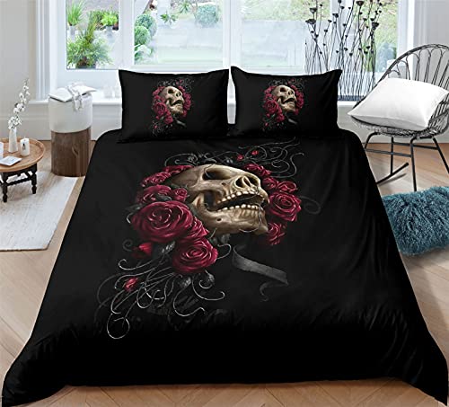 AYMAING Gotisch Bettwäsche 155 x 220 cm Bettbezug Set Angenehme Mikrofaser 3D Totenkopf Bettbezüge 1 Bettbezug mit Reißverschluss + 2 Kissenbezug 80x80cm von AYMAING