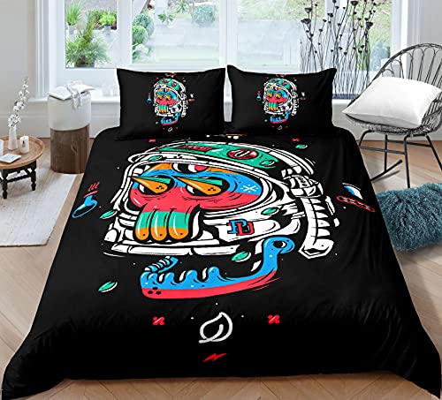 AYMAING Totenkopf Bettwäsche Set 135 x 200 cm Bettbezug Set Angenehme Mikrofaser 3D Schädel Thema 1 Bettbezug 135 x 200 cm mit Reißverschluss + 1 Kissenbezüge 80x80cm von AYMAING