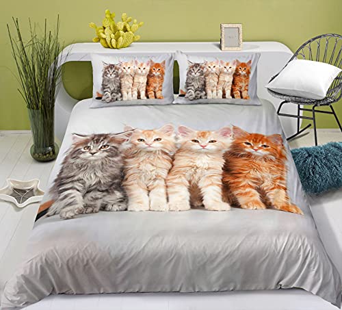 AYMAING Katze 3D Print Betten Set Kinder 135x200 cm + 80x80 cm Tier Thema Bettwäsche Set Microfaser Himmlische Qualität Jungen Mädchen Bettbezug mit 1 Kissenbezug von AYMAING