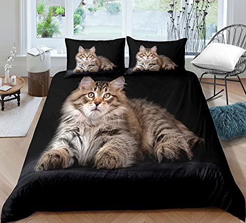 AYMAING Kids Bettwäsche 135 x 200 cm Katze-Motiv Microfaser Teenager Mädchen Schwarz - mit Reißverschluss Cat Motiv Kinder Bettwäsche-Set - Geschenk-Idee von AYMAING