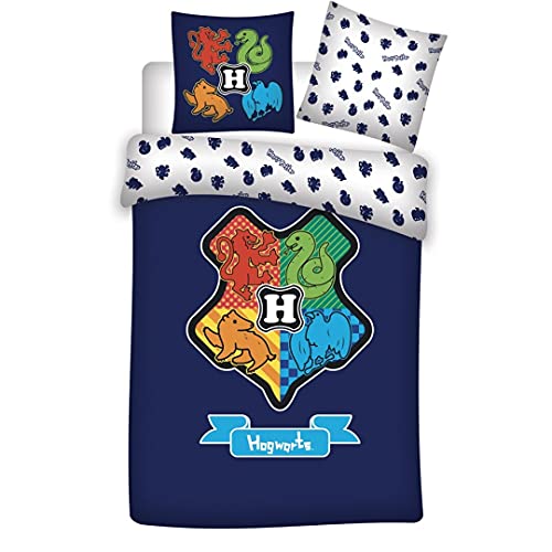 Harry Potter Bettwäsche-Set 100% Baumwolle, Hogwarts, Bettbezug 140 x 200 cm + Kissenbezug 65 x 65 cm von Aymax
