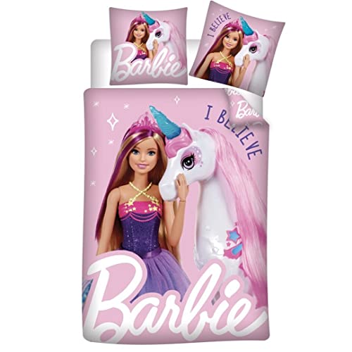 Parure de lit réversible Barbie - Licorne - Rose - 140 cm x 200 cm von Aymax