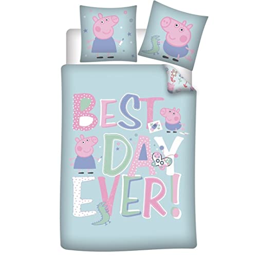 Parure de lit réversible Peppa Pig - Best Day Ever ! - Bleu - 140 cm x 200 cm von Aymax