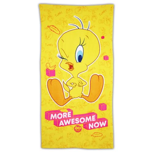 Aymax Tweety Badetuch für Kinder – 70x140 cm – Mikrofaser Handtuch – Looney Tunes – More Awesome Now – Gelb von Aymax
