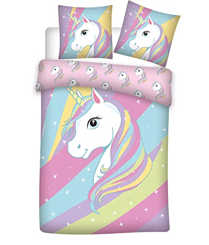 Aymax Unicorn Einhorn Mädchen Bettwäsche-Set 135/200 + 80/80 cm 100% Baumwolle von Aymax