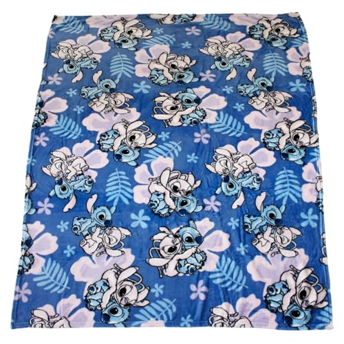 Disney Lilo & Stitch Kuscheldecke 110x150 cm – Flauschige Decke für Kinder & Fans – Flanell aus 100 % Polyester – Stitch & Angel Motiv – Sofadecke Schlafdecke von Aymax