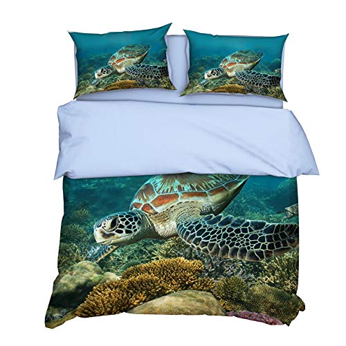 AYMAYO Bettwäsche Set Für Kinderbettwäsche Jugendbettwäsche Meerestiere, Fische,Schildkröte Und Korallen,Bettbezug 135x200 cm 100% Baumwolle von AYMAYO