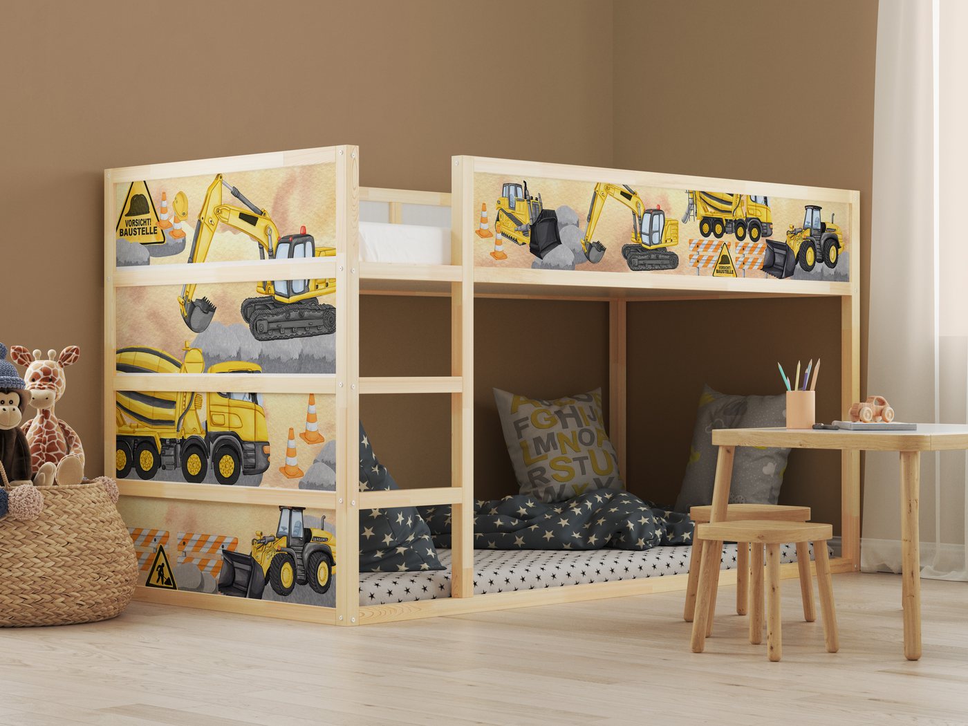 AYMINOO Wandsticker Bettaufkleber für IKEA Kura Aquarell Baustelle Aufkleber KB3032 (5 St) von AYMINOO