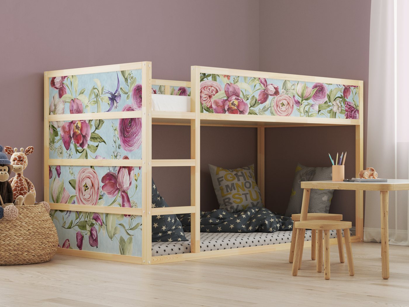 AYMINOO Wandsticker Wandsticker Bettaufkleber für IKEA Kura Aquarell Rosen Blumen KB3038 (5 St) von AYMINOO