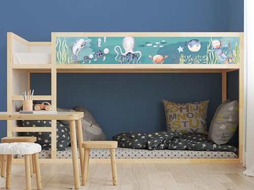 Aufkleber passend für Ikea KURA Bett Sticker Kinderzimmer Unterwasserwelt Ozean Spielzimmer Deko Bettaufkleber KB3036 (FrontSticker 1tlg.) von AYMINOO