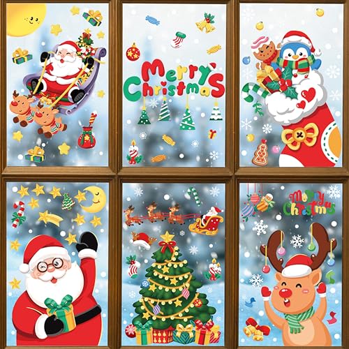 AYMQC Weihnachts-Fensteraufkleber PVC Statische Fenstersticker Doppelseitige Weihnachtsaufkleber 6 Stile mit 246 Elementen von AYMQC
