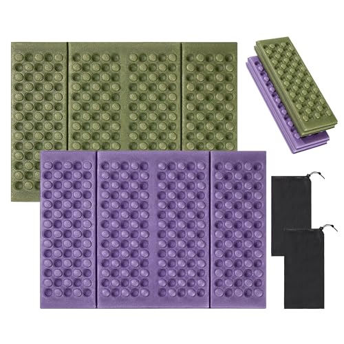 AYMQC Faltbares Sitzkissen Outdoor Tragbares Sitzmatte Ultraleichter Schaumstoff XPE Sitzunterlage für Camping im Freien Picknick Wandern Garten 2 Stück (Grün und Violett) von AYMQC