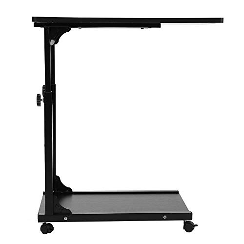 AYNEFY Beistelltisch mit Rollen Laptoptisch Höhenverstellbar Betttisch Sofatish PC Tisch Computertisch Regal Frühstücktisch für Schlafzimmer Wohnzimmer, 60 x 40 x 55 bis 80 cm(schwarz) von AYNEFY