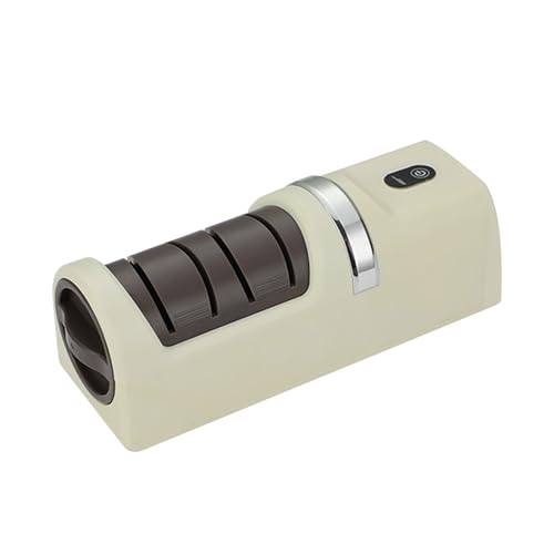 AYNEFY Elektrisches Messerschärfer, Tragbarer USB-wiederaufladbar mit Nicht Rutschfestem Basis Grobem Schleifrad für Küchenkoch Haus Im Freien Camping-Nutzung Im Freien (Beige) von AYNEFY