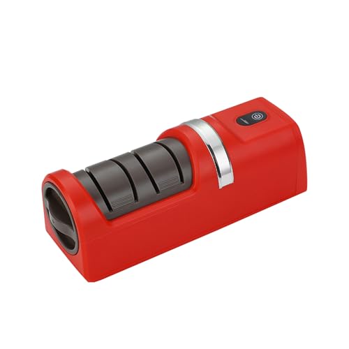 AYNEFY Elektrisches Messerschärfer, Tragbarer USB-wiederaufladbar mit Nicht Rutschfestem Basis Grobem Schleifrad für Küchenkoch Haus Im Freien Camping-Nutzung Im Freien (Rot) von AYNEFY