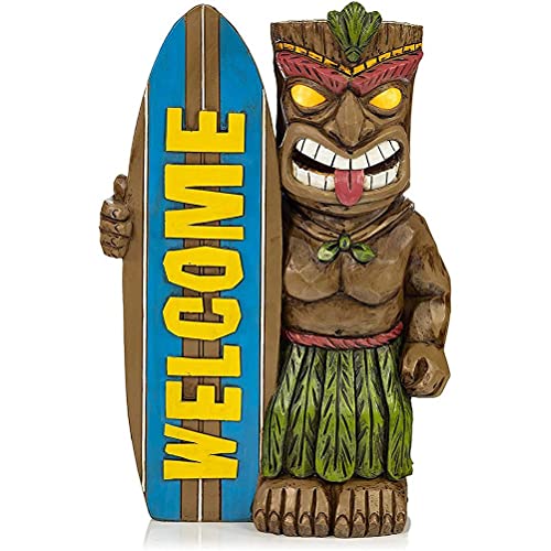 AYNEFY Willkommen Surfbrett-Tiki-Statue, Gartenstatue mit Surfbrett-Ornamenten für Zuhause, Outdoor, Veranda, Hof, Rasen, Dekoration, Hawaiianische Tropische Tiki-Mann-Figur (Surfbrett) von AYNEFY