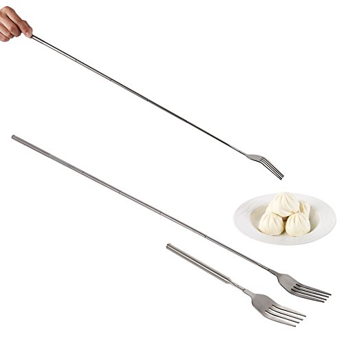 Ausziehbare Gabel BBQ Teleskopgabel Ausziehbare Dinnergabel Obst Dessert Gabel mit langem Stiel Edelstahlbesteck 22~64cm von AYNEFY