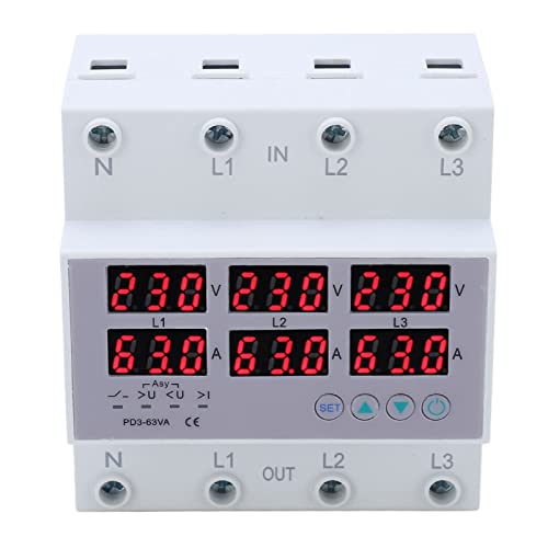 DIN-Schienen-Voltmeter Amperemeter, CHLT 63 3 Phasen DIN-Schienen-Voltmeter Amperemeter Automatischer Überspannungsschutz Überstromschutz AC 390‑500 V(#2) von AYNEFY