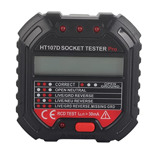 Steckdosenprüfgerät, HT107D Steckdosentester, mit LCD-Display, mit Frequenztest-Leckageerkennung, Multifunktions-Elektroskop für Elektriker, Europäischer Standard (90-250 V) von AYNEFY