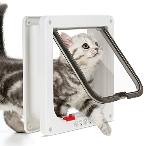 Katzentür Leise Bürste Katzenklappe Magnetische 4-Wege abschließbare Katzenfellklappe Haustiertür Tür für Katzen M Weiß von AYNEFY