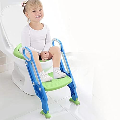 Toilettensitz Kinder mit Treppe T?pfchen T?pfchentrainer Trainer Sitz Faltbar Toilettensitz Verstellbarer Toilettenaufsatz Rutschfest Toilettenstuhl mit H?henverstellbarer Leiter und Griffen von AYNEFY