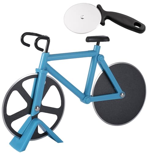 AYNKH 2 x Pizzaschneider, Fahrrad-Pizzaschneider-Räder, Dual-Edelstahl, super scharfe Klingen, Hobel mit Antihaftbeschichtung, Pizzamesser, Pizzaschere, Hobel, kreatives Geschenk (blau + schwarz) von AYNKH