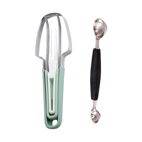 AYNKH 3-in-1 Wassermelonen-Gabelschneider-Set, 1 x Wassermelonen-Gabelschneider + 1 x Kugelbagger, Wassermelonen-Schneider, Obstmesser, Edelstahl-Fruchtschneider von AYNKH