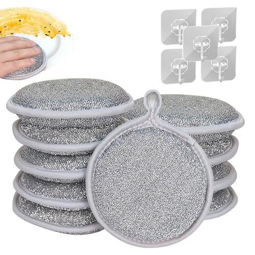 AYNKH Multifunktionales Draht-Reinigungstücher-Set, 10 Stück multifunktionale Draht-Reinigungstücher + 5 Stück Haken, kratzfeste Draht-Geschirrtücher für Küche, wiederverwendbare Küchenreinigung, von AYNKH