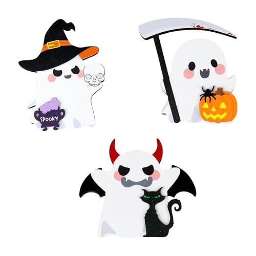 AYOrpeg Halloween Figuren Dekoration Holz Niedliche Tischschild Halloween Tablett Dekoration Holzschild Spukdekoration Tischdekoration Innendekoration (One Size) von AYOrpeg