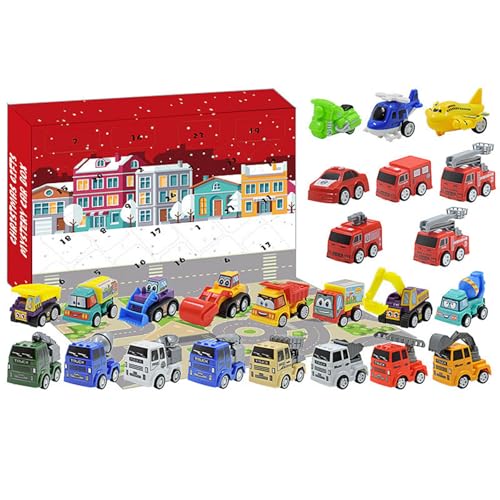 Adventskalender Autos Sportwagen Rennspielzeug 24 Weihnachtskalender Weihnachten Countdown Kalender Auto Feuerwehrauto Set (One Size) von AYOrpeg