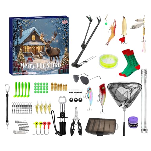 Angelkalender Weihnachtskalender 24 Angeln Set Angelgerät Weihnachtskalender Köder Set Countdown Angelliebhaber (Navy, One Size) von AYOrpeg