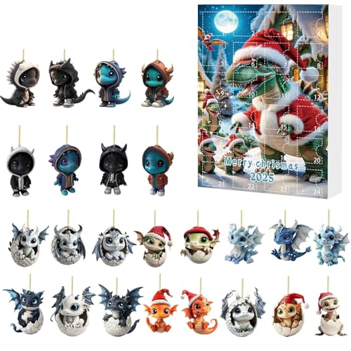 Drachen Adventskalender 2D Flache Acryl Dinosaurier-Weihnachtsbaumanhänger 24 Weihnachts Countdown Kalender Mit Bezaubernden Drachen Babypuppen Niedliche Drachenei Hängeanhänger (A, One Size) von AYOrpeg
