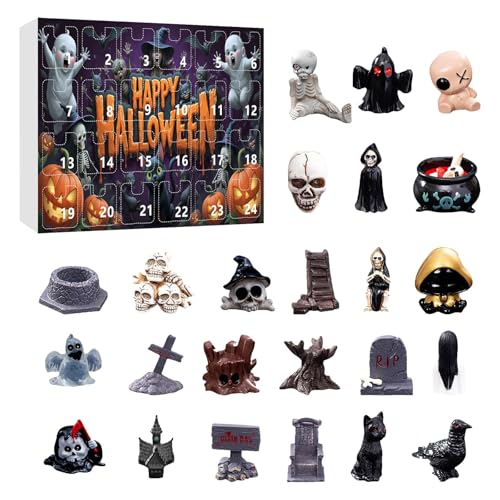 Halloween Adventskalender 24 Schädel Mini Figuren Dekorationen Countdown Kalender Adventskalender Harz Figuren Dekorationen (A, One Size) von AYOrpeg