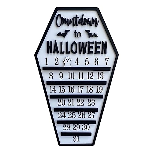 Halloween Adventskalender Vintage Beweglicher Holzblock Countdown zum Halloween Kalender Partydekoration (B, One Size) von AYOrpeg