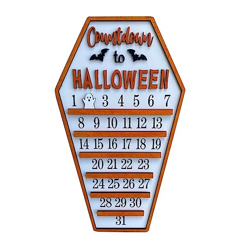 Halloween Adventskalender Vintage Beweglicher Holzblock Countdown zum Halloween Kalender Partydekoration (D, One Size) von AYOrpeg