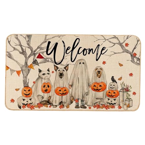 Halloween Deko Fußmatte rutschfest Heimdekoration Waschbar Eingangsteppich Sauberlaufmatte Teppich für Schlafzimmer Küche Badezimmer (One Size) von AYOrpeg