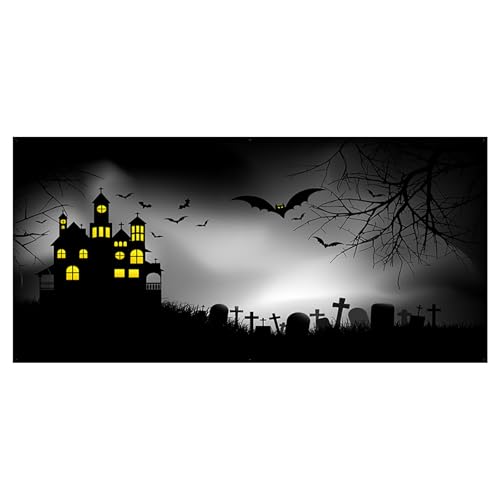 Halloween Garage Door Banner hängende Halloween Themen Hintergrundbanner Garagentordekorationen Garagentor Wandbild（E,150 * 200cm) von AYOrpeg