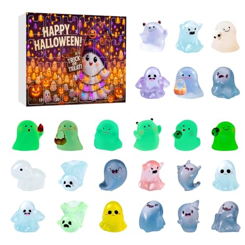 Halloween Leuchtenden Geistern Adventskalender Miniatur-Geisterfigur Countdown Kalender mit 24 Im Dunkeln leuchtender Tischdekoration（Multicolour-b,Einheitsgröße) von AYOrpeg